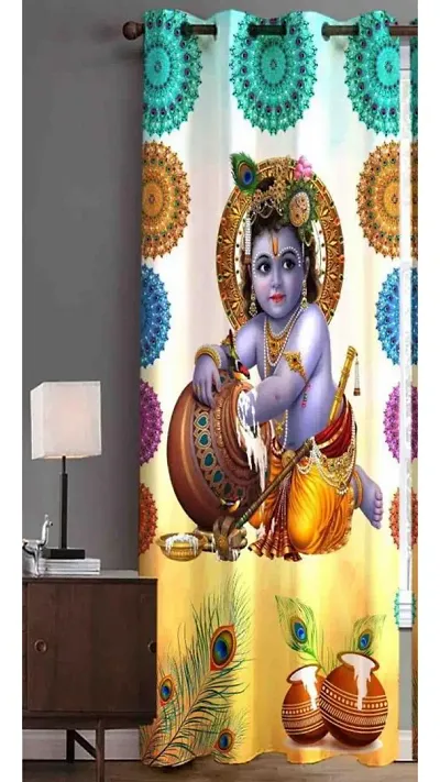 JAW Beautiful Digital Soft Satin Printed Pooja Room Curtain-Pooja Ghar Curtain- Window Curtain-Home Temple(Mandir) Curtain-Poojaroom Decor (Pack of 1)