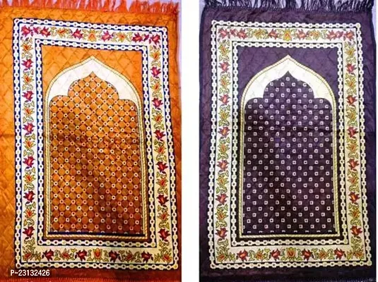 Prayer Rugs - Miswak Prayer Bug-Mat - Light Thin And Foldable Janamaz - Travel Friendly Portable Prayer Mat - Janamaz-Mat Polyester Viscose - 24X48 Inch Pack Of  2 Multicoloured