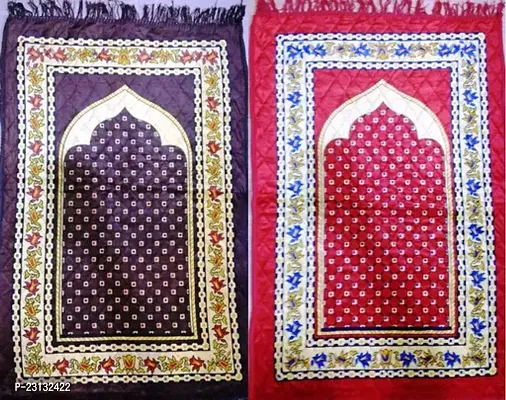 Prayer Rugs - Miswak Prayer Bug-Mat - Light Thin And Foldable Janamaz - Travel Friendly Portable Prayer Mat - Janamaz-Mat Polyester Viscose - 24X48 Inch Pack Of 2 Multicoloured