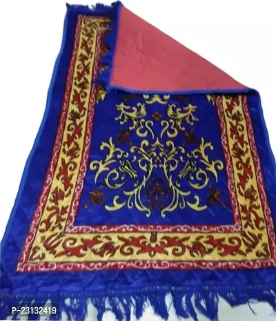 Janamaz Prayer Mat For Muslims 4X2 Feet - Velvet Chenille Musallah For Namaz Mats - Light Guided Prayer Mat For Men And Women-Blue-thumb0