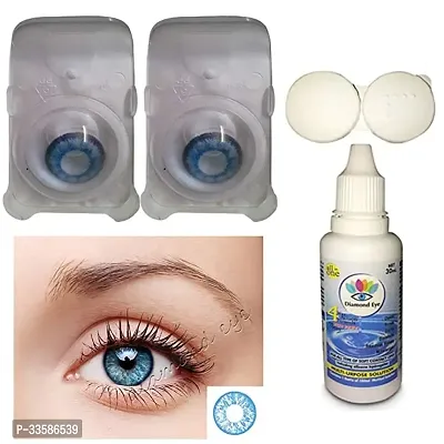 Blue Color Contact Lenses  Zero Power with Free Lens Solution  Lens Case/Container Kit 1 Pair-thumb0