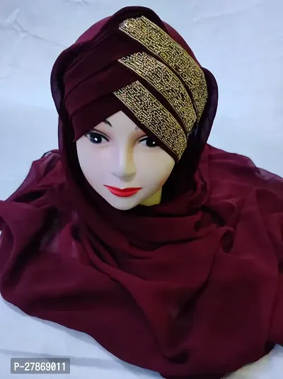 Contemporary Maroon Georgette Embroidered Hijab For Women