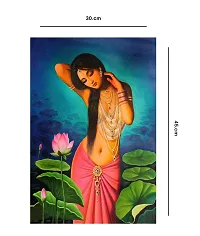 RK Digital Mart Padmini Nayika | Wall Poster Sticker | Women with Lotus River Wall Poster | Indian Women Art Paintings Self-Adhesive Stickers Size: 30 x 45 cm-thumb1