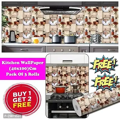 RK Digital Mart Kitchen Wallpaper Pack of 3 Wallpaper for Kitchen Wall | Cup Plate Wallpaper | Wall Sticker for Kitchen | Waterproof Oil Proof Wallpaper-thumb0