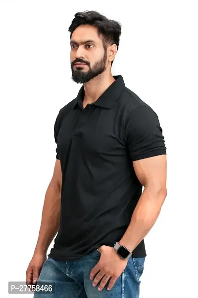 Stylish Cotton Blend Solid Polo T-shirt-thumb5