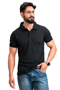 Stylish Cotton Blend Solid Polo T-shirt-thumb1