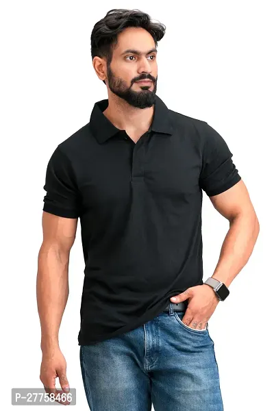 Stylish Cotton Blend Solid Polo T-shirt-thumb2