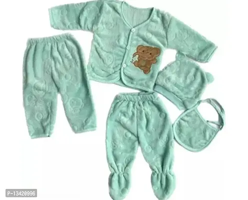 Fancy Hosiery Cotton Body Suits For New Born Babies, 5pc Set