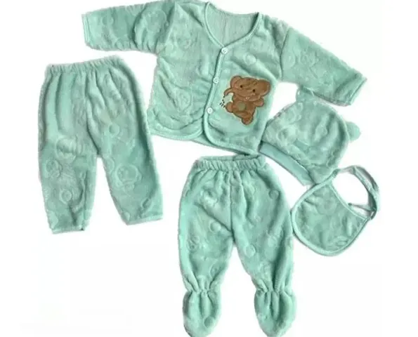 Fancy Hosiery Body Suits For New Born Babies, 5pc Set