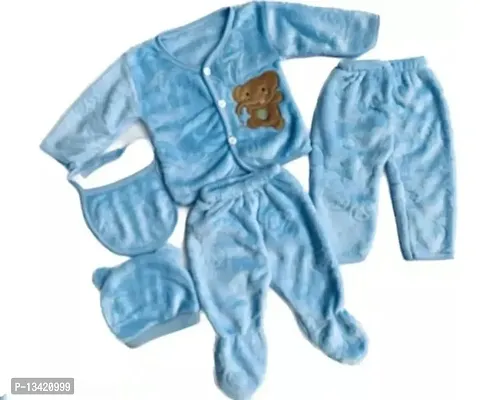 Fancy Hosiery Cotton Body Suits For New Born Babies, 5pc Set