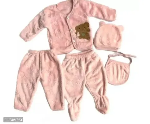 Fancy Hosiery Cotton Body Suits For New Born Babies, 5pc Set