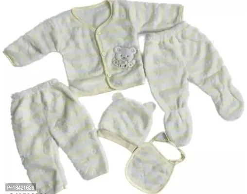 Fancy Hosiery Cotton Body Suits For New Born Babies, 5pc Set