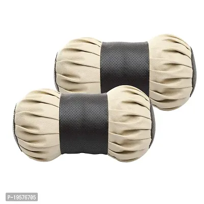 Auto Hub Faux Leather Neck Rest for Cars, Car Neck Support, Car Neck Rest Pillow - Pack of 2, (Dumbell Shape, Beige- Black)