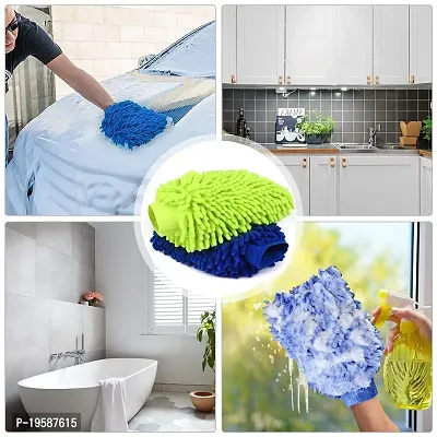 Auto Hub Microfiber Double Side Chenille Mitt, 1 Piece Set Mix, Multi-Purpose Super Absorbent and Perfect Wash Clean with Lint-Scratch Free Home, Kitchen, Window, Dusting-thumb3