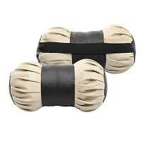 Auto Hub Faux Leather Neck Rest for Cars, Car Neck Support, Car Neck Rest Pillow - Pack of 2, (Dumbell Shape, Beige- Black)-thumb3