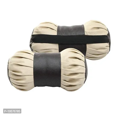 Auto Hub Faux Leather Neck Rest for Cars, Car Neck Support, Car Neck Rest Pillow - Pack of 2, (Dumbell Shape, Beige- Black)-thumb4