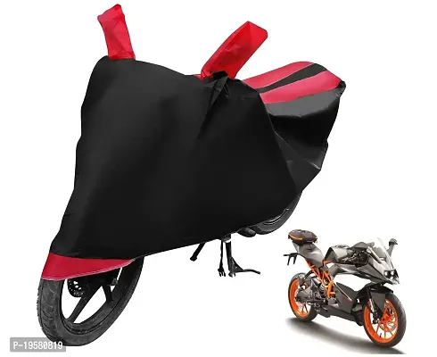 Euro Care Bike Cover Compatible with RC 200/RC 390, Water Resistant, Belt  Buckle, Mirror Pockets (Black, Red Look)-thumb0