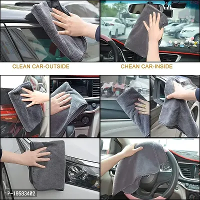 Auto Hub Heavy Microfiber Cloth for Car Cleaning and Detailing, Double Sided, Extra Thick Plush Microfiber Cloth Lint-Free, 400 GSM (Size 40cm x 40cm)/Pack of 1, Color:- Grey-thumb2