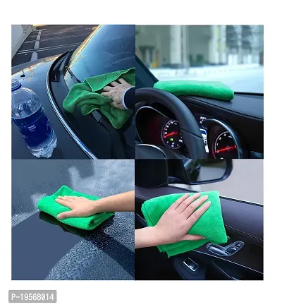 Auto Hub Microfiber Cleaning Cloths, 1 pcs 40x40 Cm 250GSM Green Highly Absorbent, Lint and Streak Free, Multi - Purpose Wash Cloth for Kitchen, Car, Window, Stainless Steel-thumb2