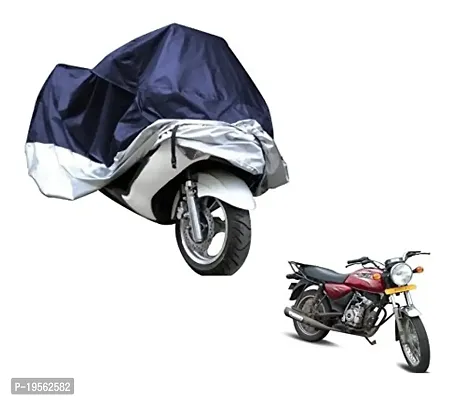 Auto Hub Water-Resistant Bike Cover for Bajaj Boxer at-(Fabric:-Polyester, Color:-Navy/Silver)