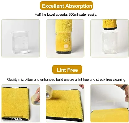 Auto Hub 800 GSM Microfiber Double Layered Cloth Extra Thick Plush, Lint Free Microfiber Towel for Home/Office/Kitchen/Car/Bike (40x40 cm, Pack of 1, Yellow)-thumb2