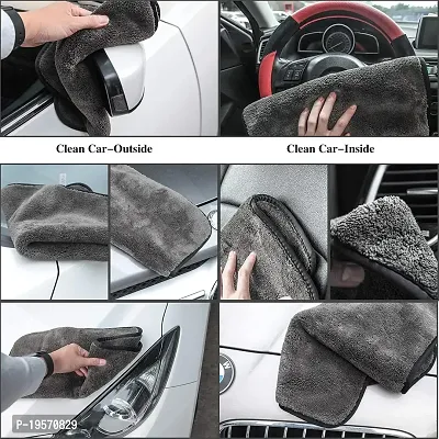 Auto Hub Heavy Microfiber Cloth for Car Cleaning and Detailing, Double Sided, Extra Thick Plush Microfiber Towel Lint-Free, 800 GSM (Size 40cm x 40cm)/Pack of 1, Color:- Grey-thumb3