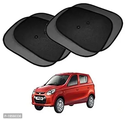 Auto Hub Maruti Suzuki Alto 800 Black Cotton Fabric Car Window Sunshades with Vacuum Cups (Set of 4)