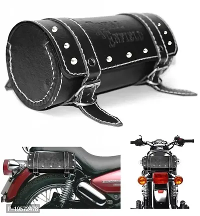 Auto Hub Waterproof Round Saddle Bag for Bullet Bike (Black)-thumb4