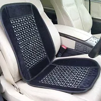 Auto Hub Velvet Seat Cover Wooden Beads Cushion Pad - Black-thumb1