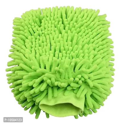 Auto Hub Microfiber Double Side Chenille Mitt, 1 Piece Set Green, Multi-Purpose Super Absorbent and Perfect Wash Clean with Lint-Scratch Free Home, Kitchen, Window, Dusting