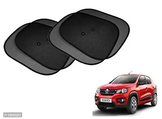 Auto Hub Renault Kwid Black Cotton Fabric Car Window Sunshades with Vacuum Cups (Set of 4)