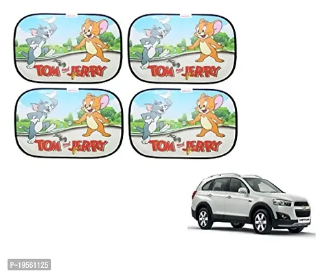 Auto Hub Chevrolet Captiva Tom Jerry Cotton Fabric Car Window Sunshades with Vacuum Cups (Set of 4)