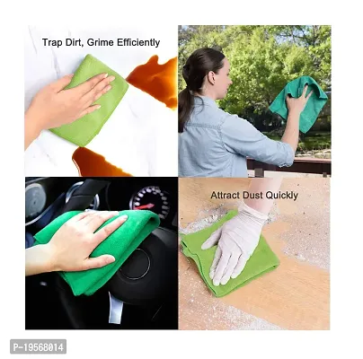 Auto Hub Microfiber Cleaning Cloths, 1 pcs 40x40 Cm 250GSM Green Highly Absorbent, Lint and Streak Free, Multi - Purpose Wash Cloth for Kitchen, Car, Window, Stainless Steel-thumb3