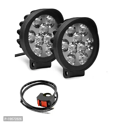 Auto Hub 9 LED 27W Anti Fog White Spot Light Auxiliary Light with Switch for Bikes  Scooty - Pack of Two