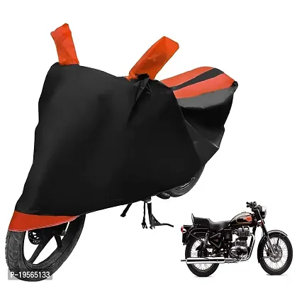 Auto Hub Royal-Enfield 500 Bike Cover Waterproof Original / Bullet 500 Cover Waterproof / Bullet 500 bike Cover / Bike Cover Bullet 500 Waterproof / Bullet 500 Body Cover / Bike Body Cover Bullet 500 With Ultra Surface Body Protection (Black, Orange Look)-thumb0