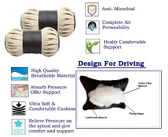 Auto Hub Faux Leather Neck Rest for Cars, Car Neck Support, Car Neck Rest Pillow - Pack of 2, (Dumbell Shape, Beige- Black)-thumb2