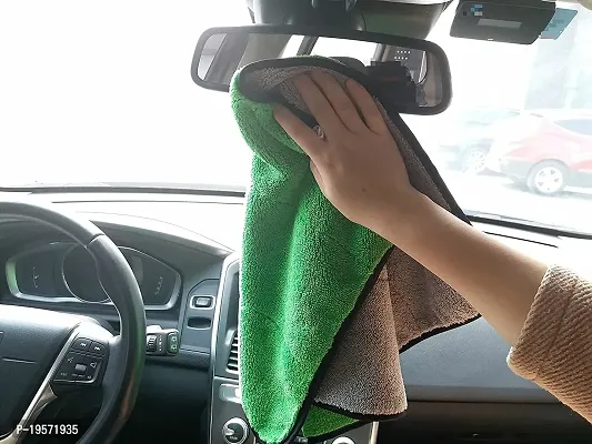 Auto Hub Heavy Microfiber Cloth for Car Cleaning and Detailing, Double Sided, Extra Thick Plush Microfiber Towel Lint-Free, 800 GSM (Size 40cm x 40cm)/Pack of 1, Color: Green-thumb3