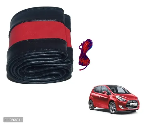 Auto Hub Leatherite Steering Wheel Cover Compatible with Hyundai Santro (Model : 2019-Till Date) (Color-Black-Red -Size-Small)