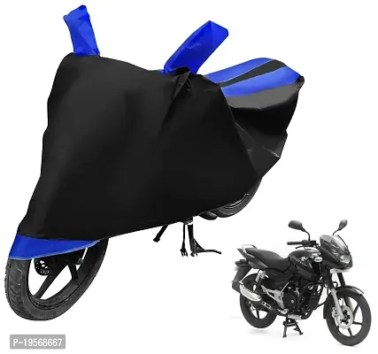 Auto Hub Bajaj Pulsar 180 Bike Cover Waterproof Original / Pulsar 180 Cover Waterproof / Pulsar 180 bike Cover / Bike Cover Pulsar 180 Waterproof / Pulsar 180 Body Cover / Bike Body Cover Pulsar 180 With Ultra Surface Body Protection (Black, Blue Look)-thumb0