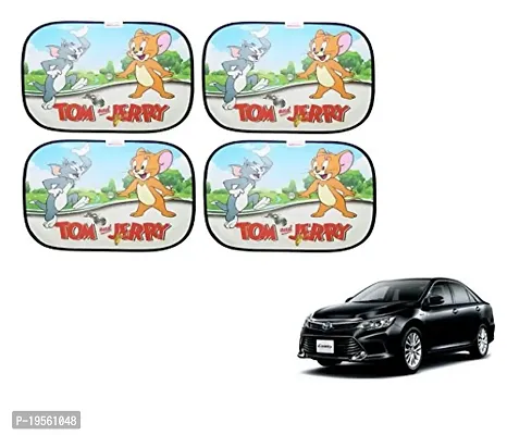 Auto Hub Camry Tom Jerry Cotton Fabric Car Window Sunshades with Vacuum Cups (Set of 4)