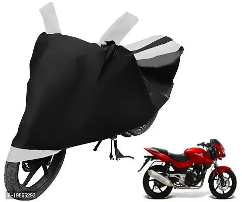 Auto Hub Bajaj Pulsar 200 Bike Cover Waterproof Original / Pulsar 200 Cover Waterproof / Pulsar 200 bike Cover / Bike Cover Pulsar 200 Waterproof / Pulsar 200 Body Cover / Bike Body Cover Pulsar 200 With Ultra Surface Body Protection (Black, White Look)-thumb0