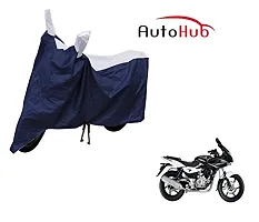 Auto Hub Water Resistant Bike Body Cover for Bajaj Pulsar 220 DTS-i - Blue/Silver-thumb1