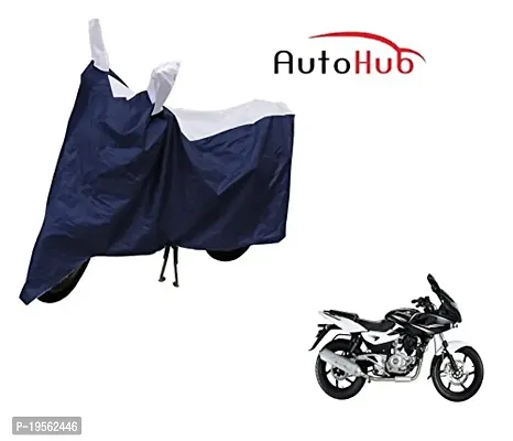 Auto Hub Water Resistant Bike Body Cover for Bajaj Pulsar 220 DTS-i - Blue/Silver-thumb2