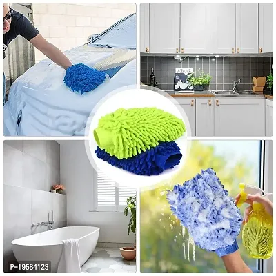 Auto Hub Microfiber Double Side Chenille Mitt, 1 Piece Set Green, Multi-Purpose Super Absorbent and Perfect Wash Clean with Lint-Scratch Free Home, Kitchen, Window, Dusting-thumb3