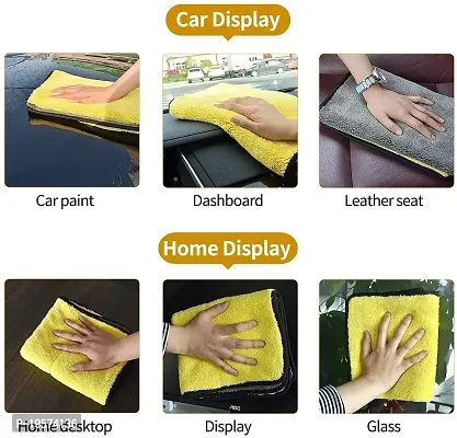 Auto Hub 800 GSM Microfiber Double Layered Cloth Extra Thick Plush, Lint Free Microfiber Towel for Home/Office/Kitchen/Car/Bike (40x40 cm, Pack of 1, Yellow)-thumb5