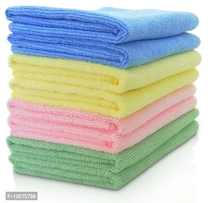 Auto Hub Microfiber Cleaning Cloths, 8 pcs 40x40 Cm 250GSM Multi-Color Highly Absorbent, Lint and Streak Free, Multi - Purpose Wash Cloth for Kitchen, Car, Window, Stainless Steel-thumb0