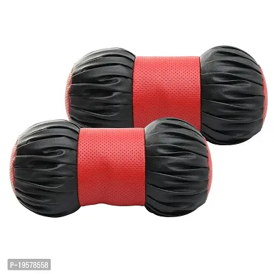 Auto Hub Faux Leather Neck Rest for Cars, Car Neck Support, Car Neck Rest Pillow - Pack of 2, (Dumbell Shape Black, Red)