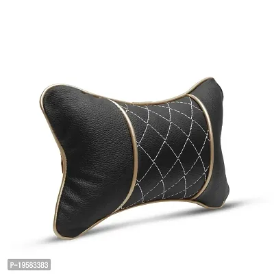 Euro Care Car Neck Rest Pillows, Cushion Set (Black-Beige/Pack of 2)-thumb3