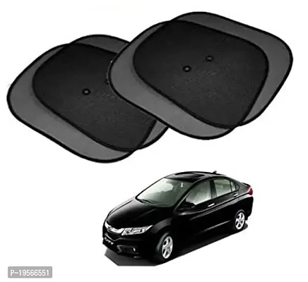 Auto Hub Honda City i-VTEC Black Cotton Fabric Car Window Sunshades with Vacuum Cups (Set of 4)