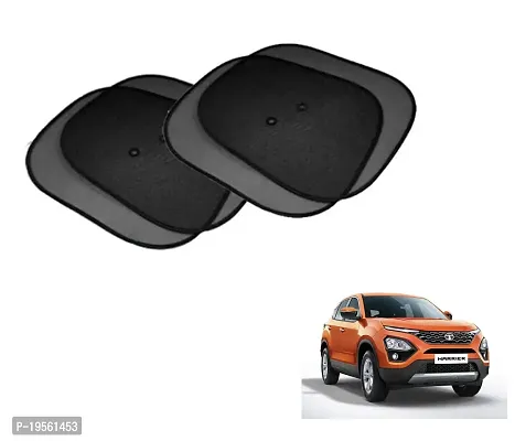 Auto Hub Tata Harrier Black Cotton Fabric Car Window Sunshades with Vacuum Cups (Set of 4)